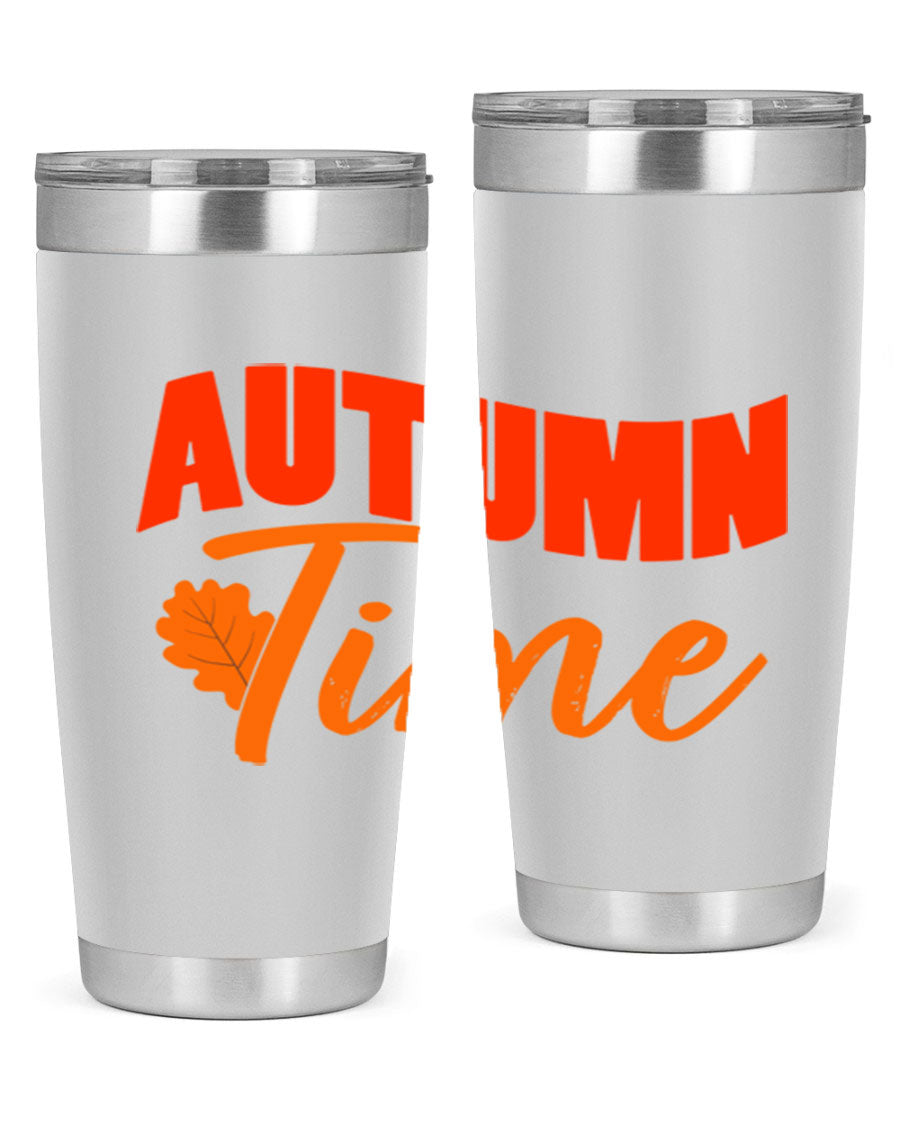 Autumn Time Design 33# 20oz Tumbler featuring vibrant fall colors and a stainless steel finish, ideal for hot and cold beverages.