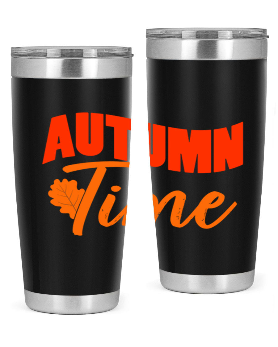 Autumn Time Design 33# 20oz Tumbler featuring vibrant fall colors and a stainless steel finish, ideal for hot and cold beverages.