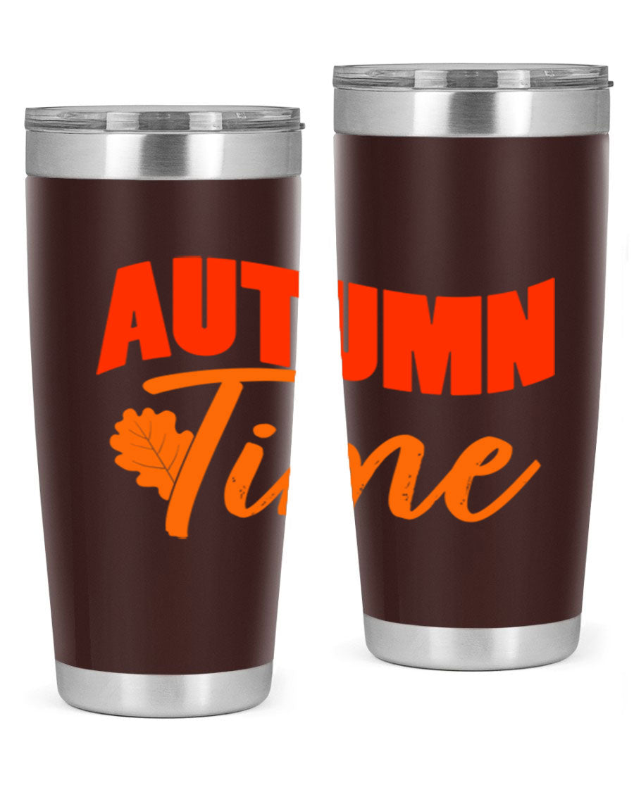 Autumn Time Design 33# 20oz Tumbler featuring vibrant fall colors and a stainless steel finish, ideal for hot and cold beverages.