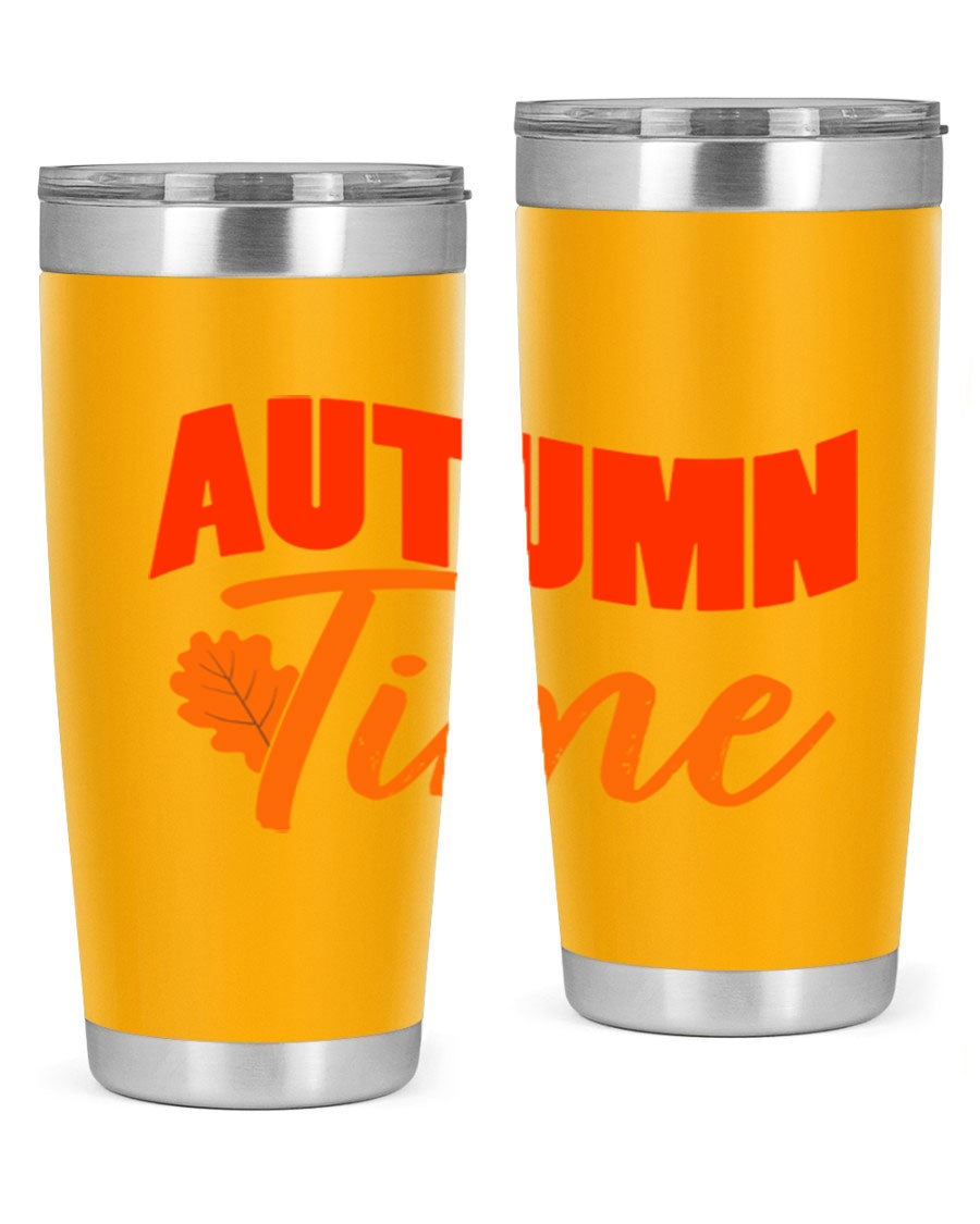 Autumn Time Design 33# 20oz Tumbler featuring vibrant fall colors and a stainless steel finish, ideal for hot and cold beverages.