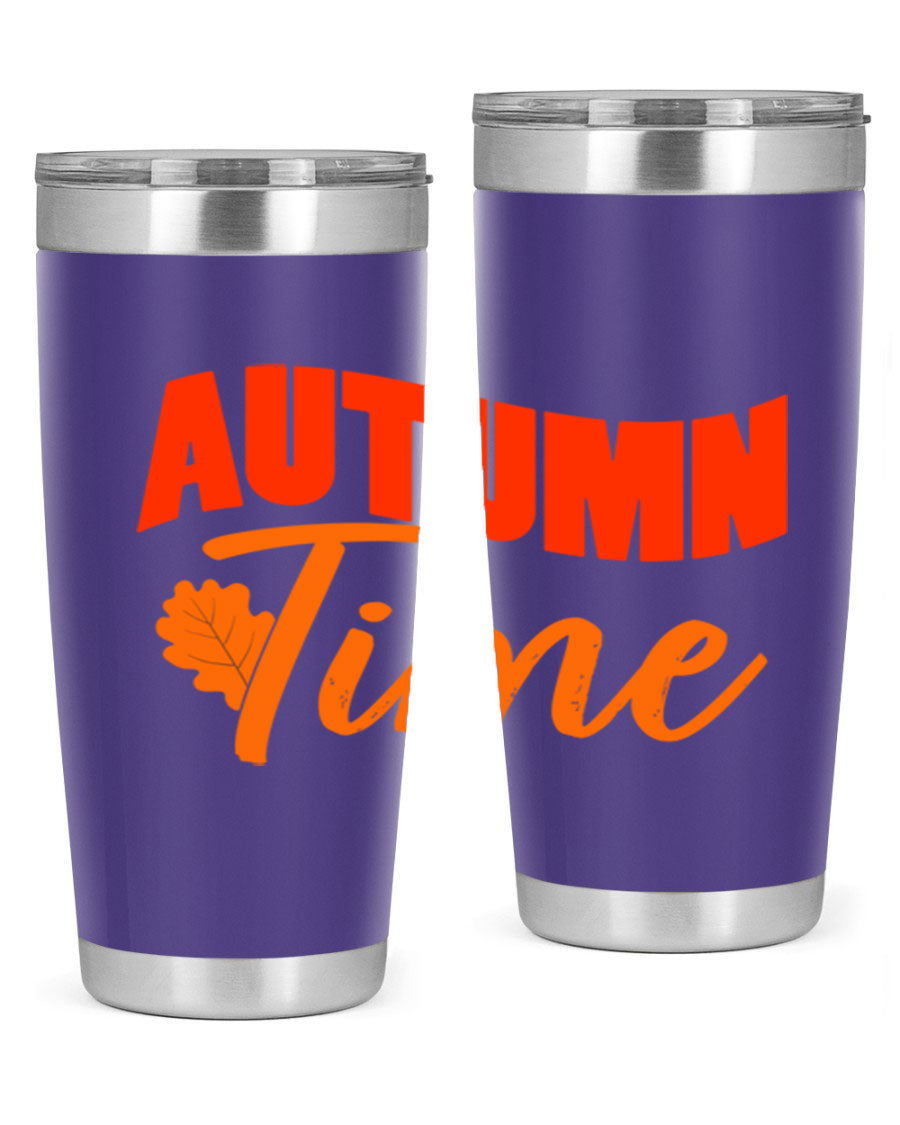 Autumn Time Design 33# 20oz Tumbler featuring vibrant fall colors and a stainless steel finish, ideal for hot and cold beverages.