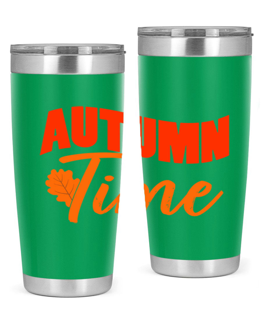 Autumn Time Design 33# 20oz Tumbler featuring vibrant fall colors and a stainless steel finish, ideal for hot and cold beverages.