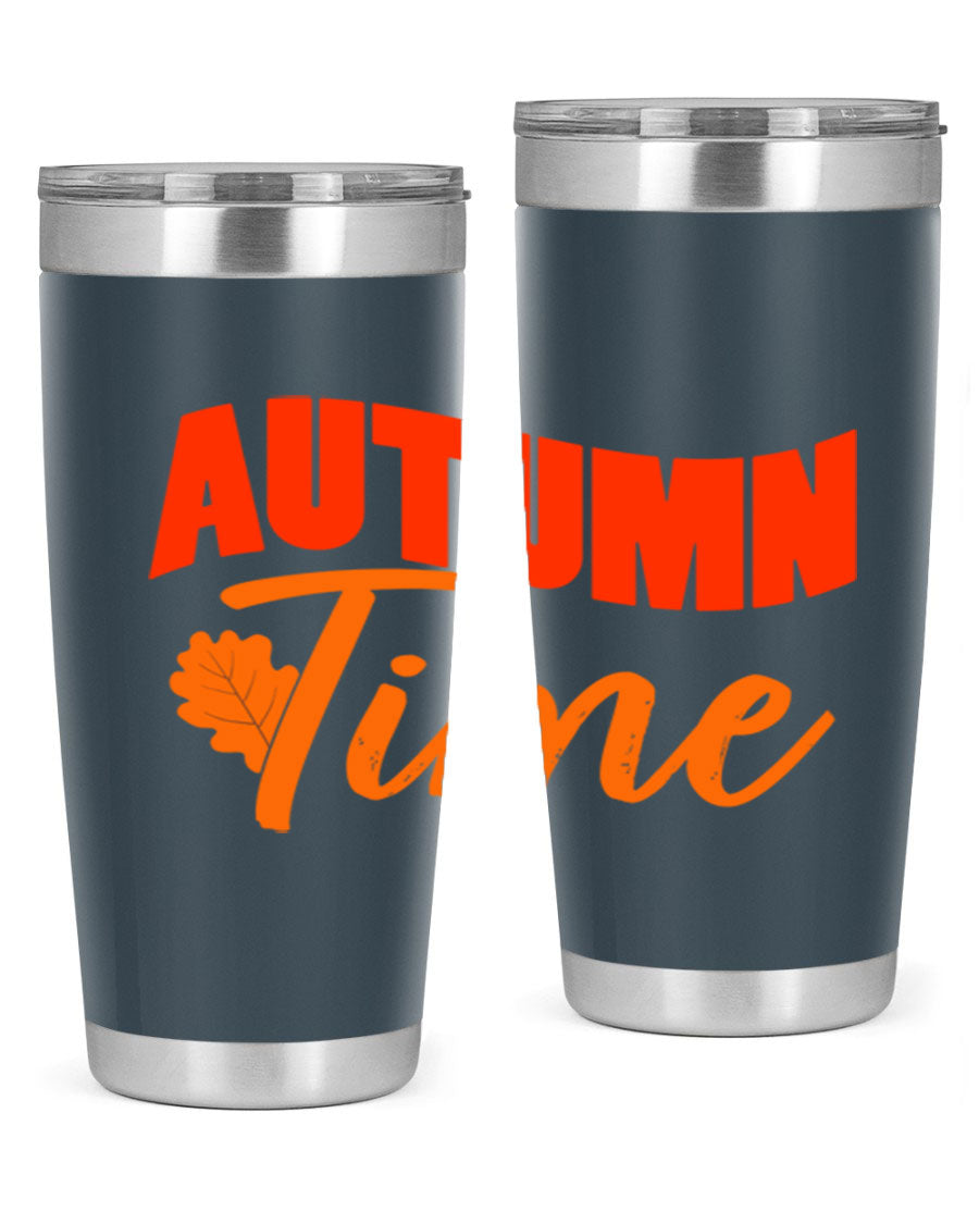 Autumn Time Design 33# 20oz Tumbler featuring vibrant fall colors and a stainless steel finish, ideal for hot and cold beverages.