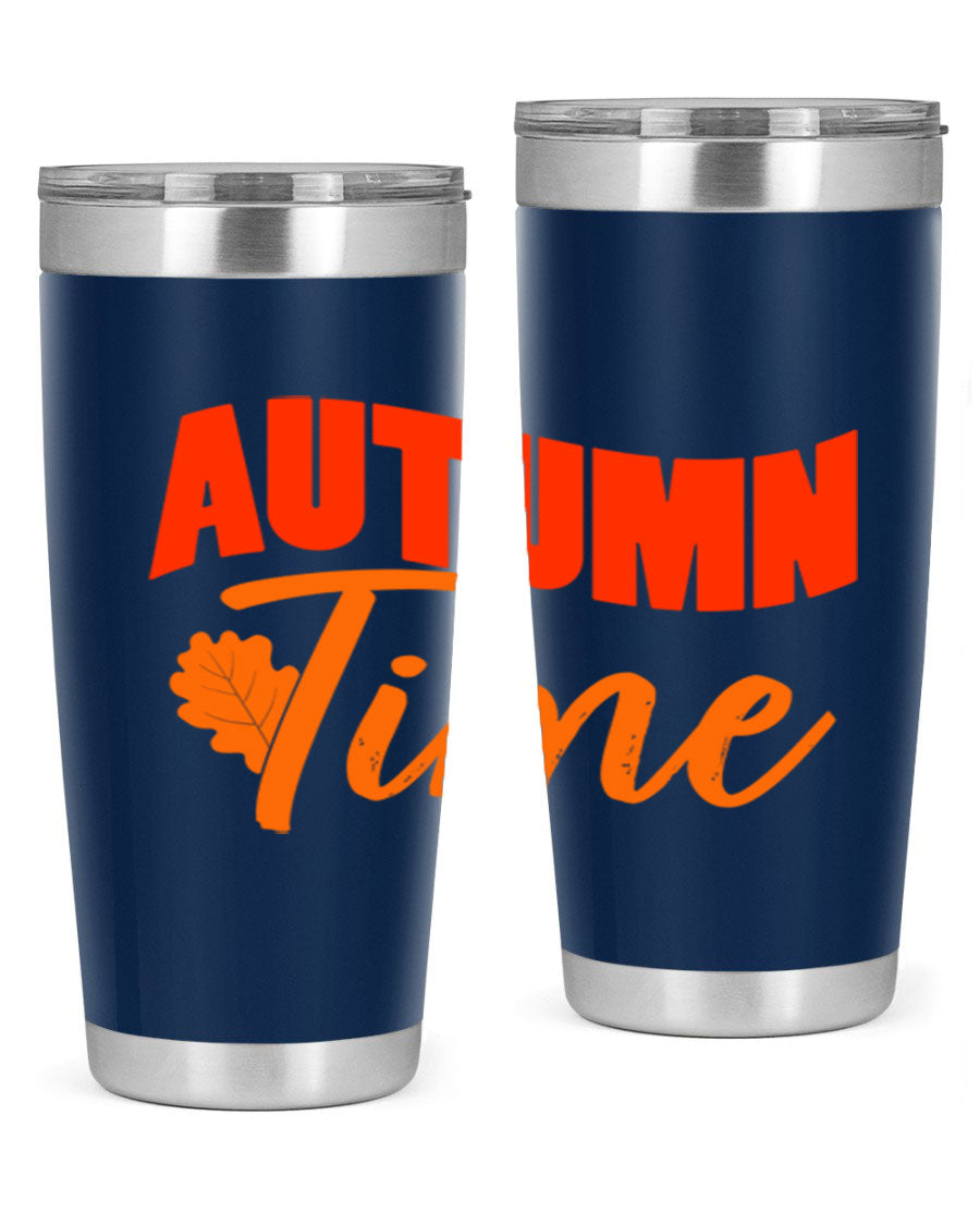 Autumn Time Design 33# 20oz Tumbler featuring vibrant fall colors and a stainless steel finish, ideal for hot and cold beverages.