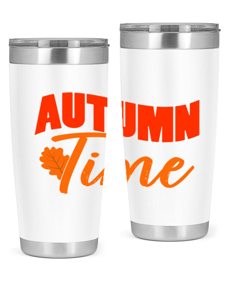 Autumn Time Design 33# 20oz Tumbler featuring vibrant fall colors and a stainless steel finish, ideal for hot and cold beverages.