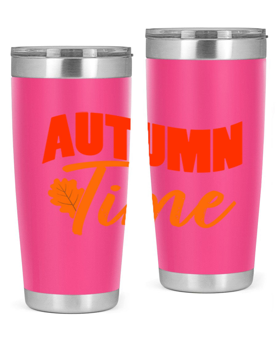 Autumn Time Design 33# 20oz Tumbler featuring vibrant fall colors and a stainless steel finish, ideal for hot and cold beverages.