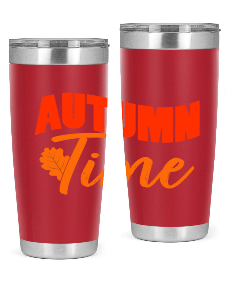 Autumn Time Design 33# 20oz Tumbler featuring vibrant fall colors and a stainless steel finish, ideal for hot and cold beverages.