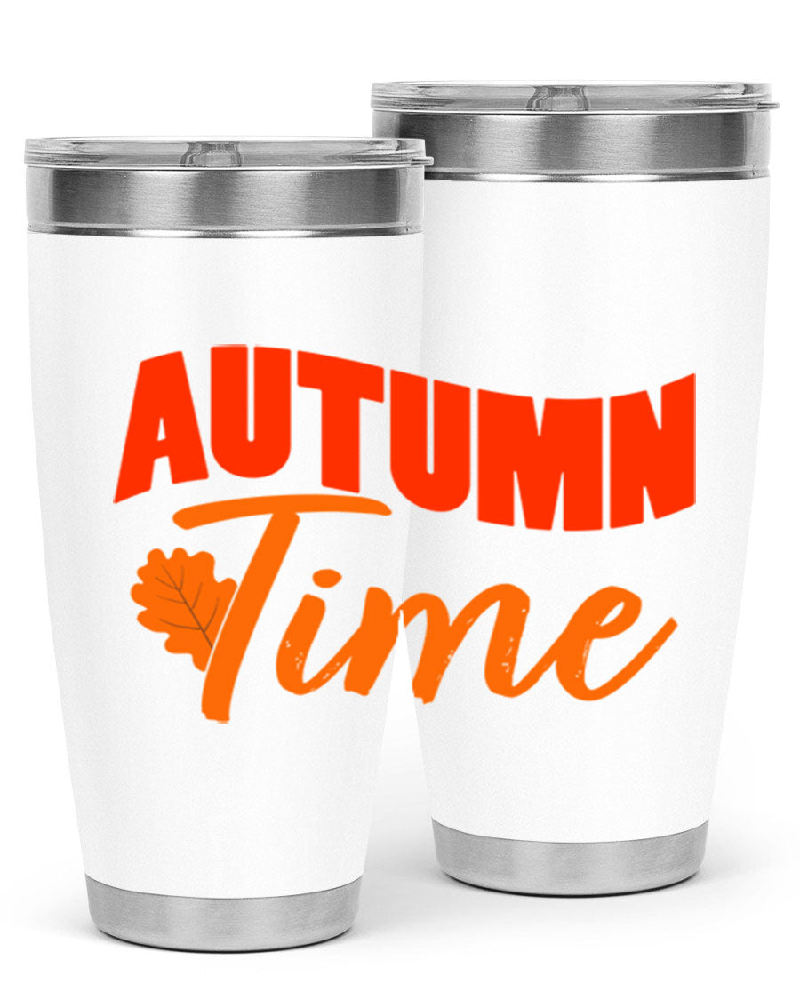 Autumn Time Design 33# 20oz Tumbler featuring vibrant fall colors and a stainless steel finish, ideal for hot and cold beverages.