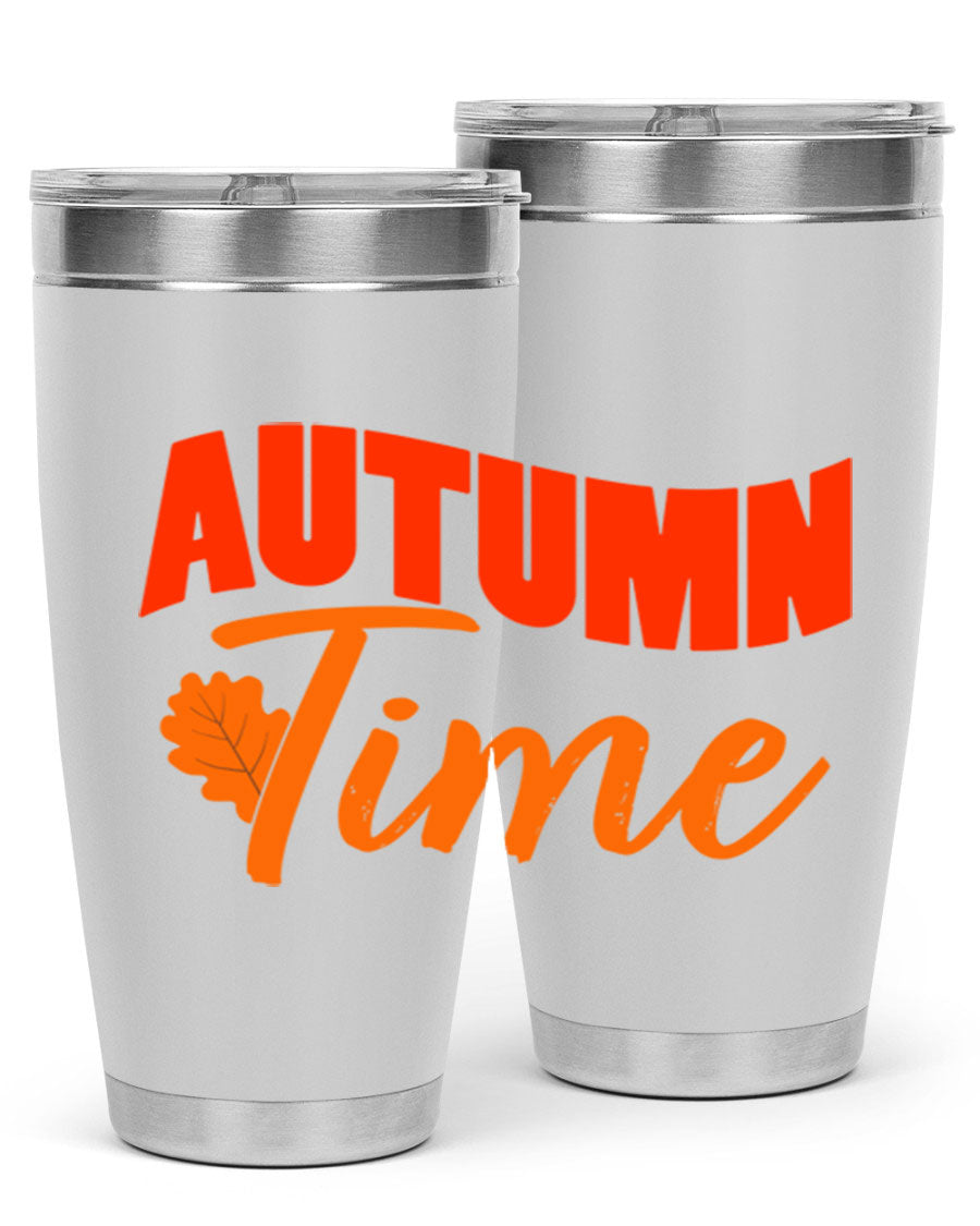 Autumn Time Design 33# 20oz Tumbler featuring vibrant fall colors and a stainless steel finish, ideal for hot and cold beverages.