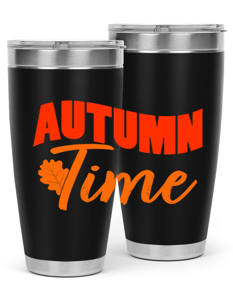 Autumn Time Design 33# 20oz Tumbler featuring vibrant fall colors and a stainless steel finish, ideal for hot and cold beverages.