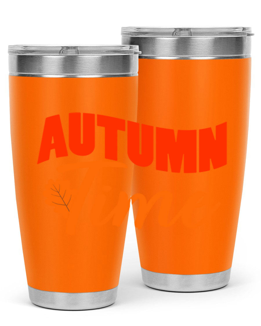 Autumn Time Design 33# 20oz Tumbler featuring vibrant fall colors and a stainless steel finish, ideal for hot and cold beverages.