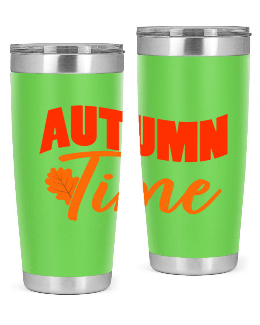 Autumn Time Design 33# 20oz Tumbler featuring vibrant fall colors and a stainless steel finish, ideal for hot and cold beverages.