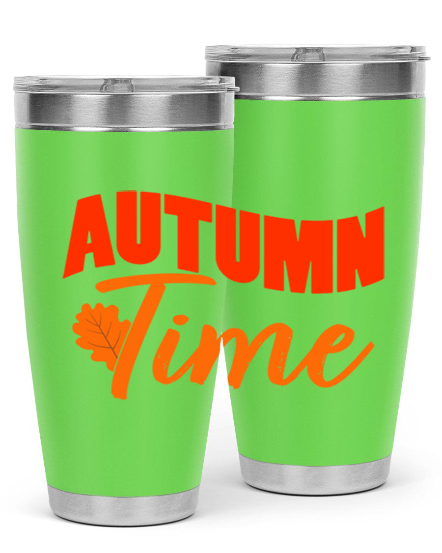 Autumn Time Design 33# 20oz Tumbler featuring vibrant fall colors and a stainless steel finish, ideal for hot and cold beverages.