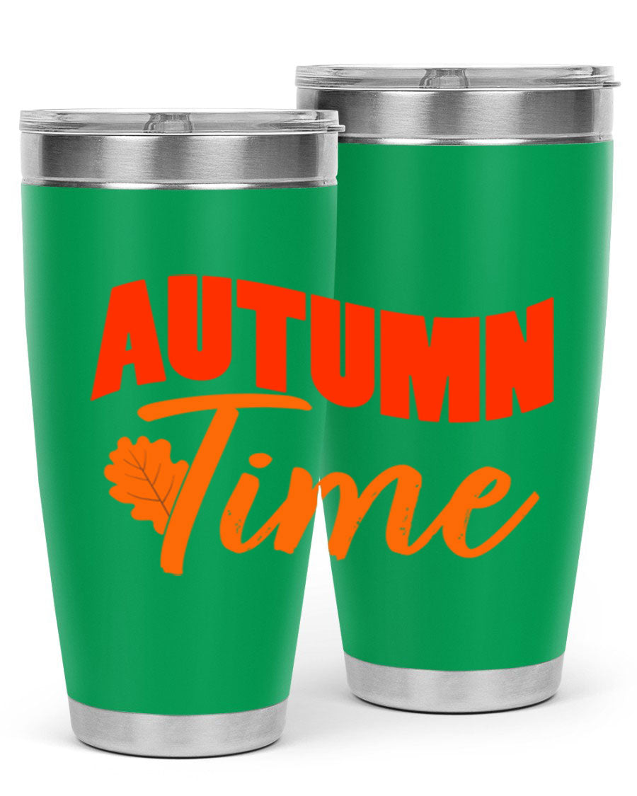 Autumn Time Design 33# 20oz Tumbler featuring vibrant fall colors and a stainless steel finish, ideal for hot and cold beverages.