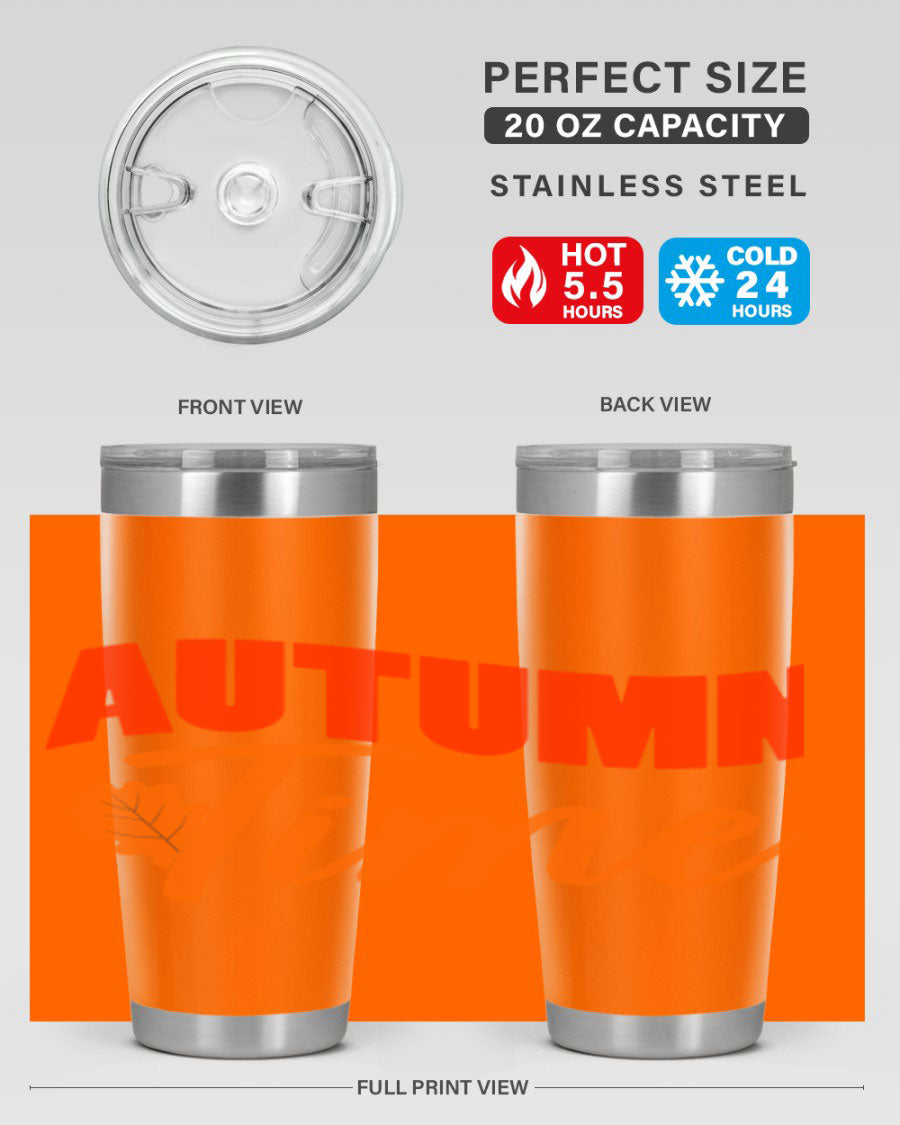 Autumn Time Design 33# 20oz Tumbler featuring vibrant fall colors and a stainless steel finish, ideal for hot and cold beverages.