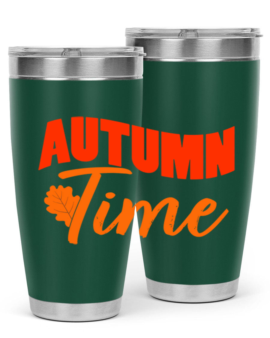 Autumn Time Design 33# 20oz Tumbler featuring vibrant fall colors and a stainless steel finish, ideal for hot and cold beverages.