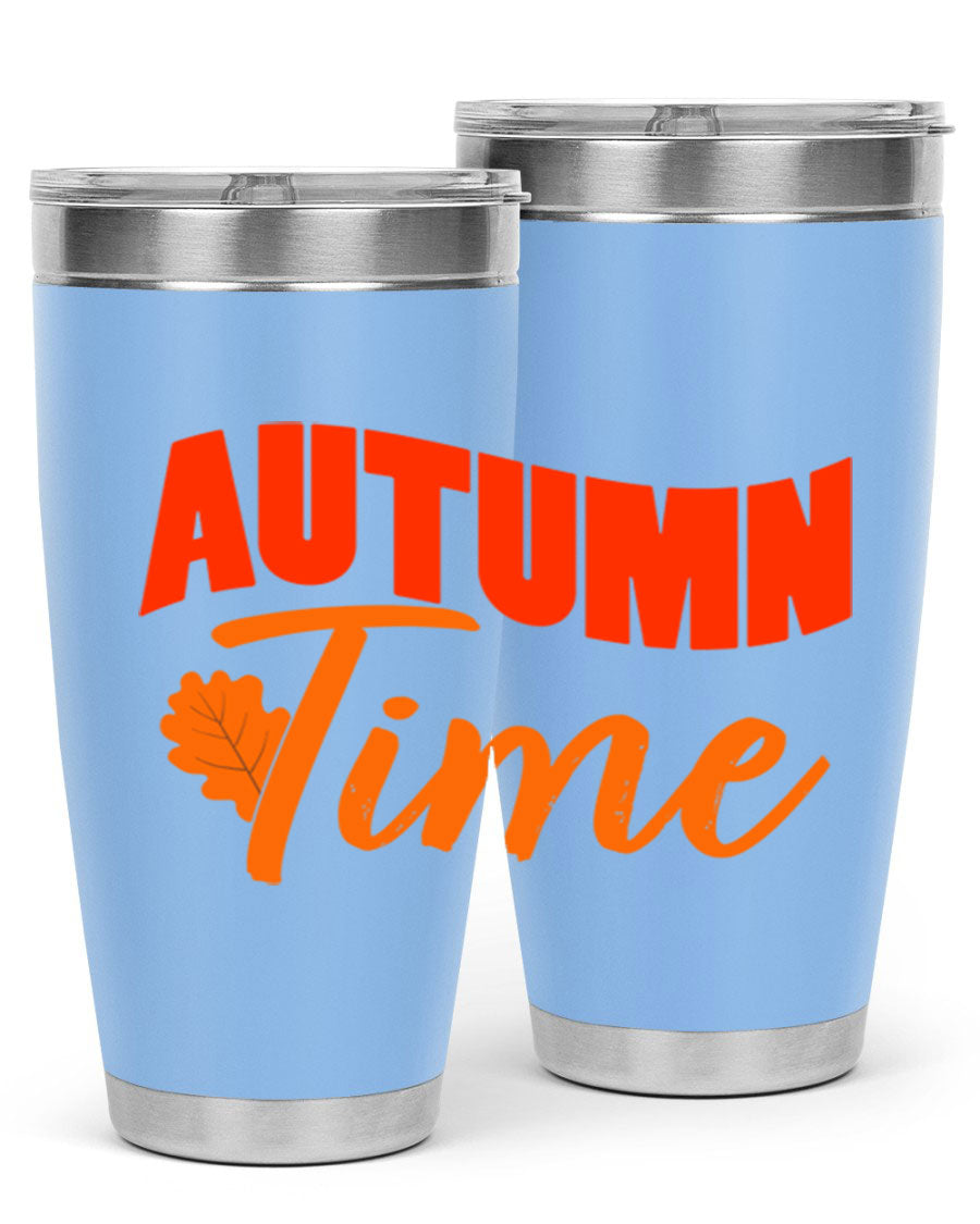 Autumn Time Design 33# 20oz Tumbler featuring vibrant fall colors and a stainless steel finish, ideal for hot and cold beverages.