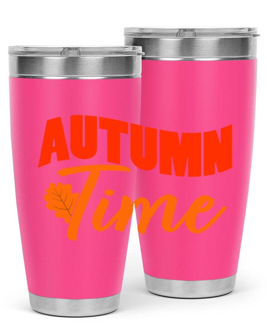 Autumn Time Design 33# 20oz Tumbler featuring vibrant fall colors and a stainless steel finish, ideal for hot and cold beverages.