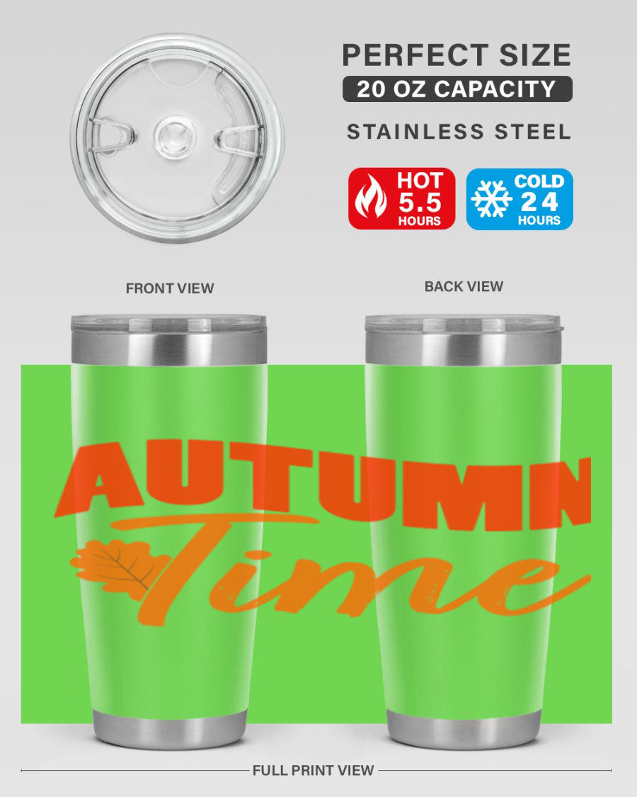 Autumn Time Design 33# 20oz Tumbler featuring vibrant fall colors and a stainless steel finish, ideal for hot and cold beverages.