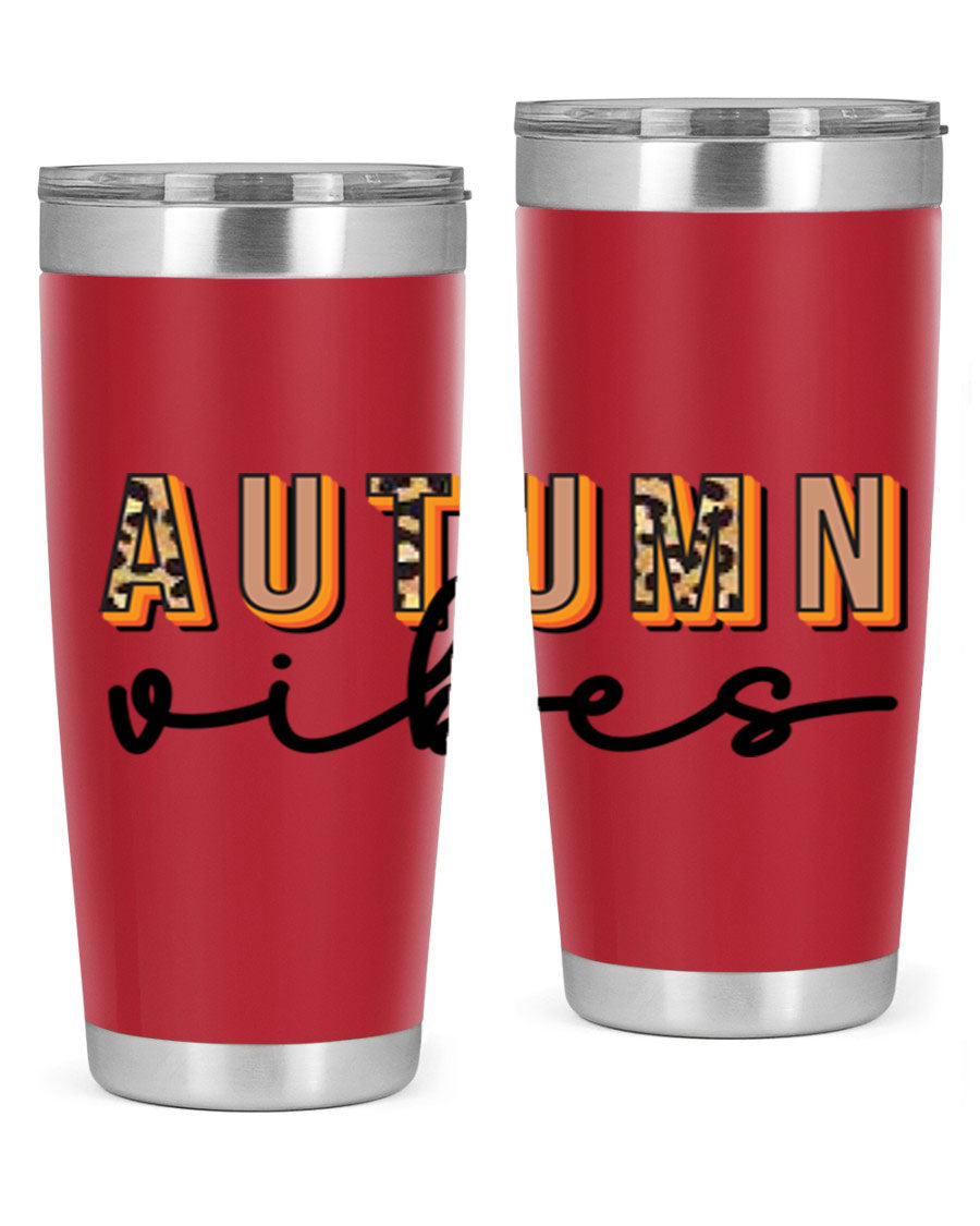 Autumn Vibes 37# Tumbler showcasing its double wall vacuum stainless steel design with a vibrant autumn-themed print.