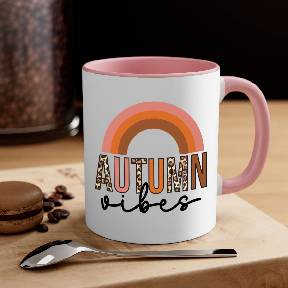 Autumn vibes 38# Mug featuring a glossy finish with a colored handle and interior, available in five vibrant colors.