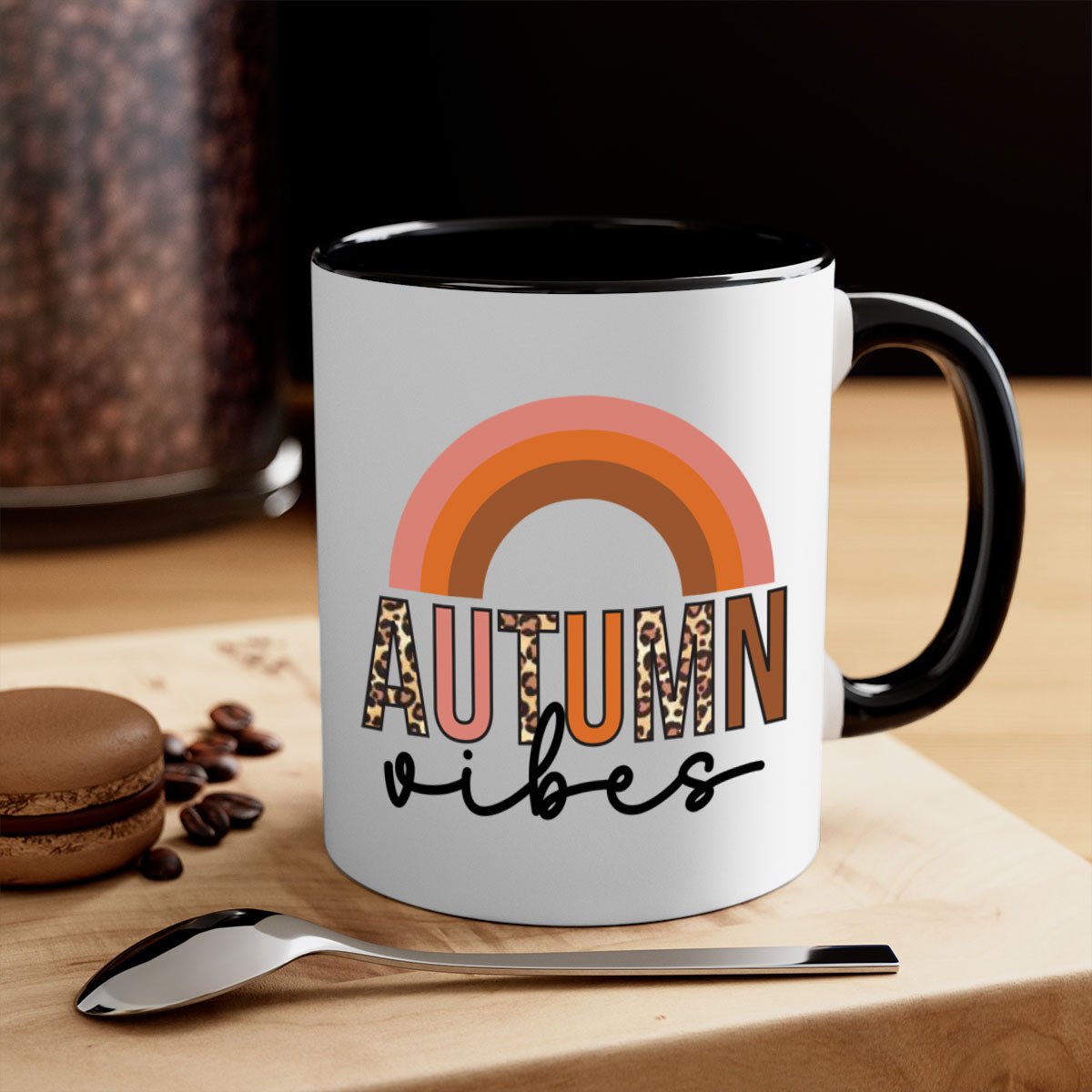 Autumn vibes 38# Mug featuring a glossy finish with a colored handle and interior, available in five vibrant colors.