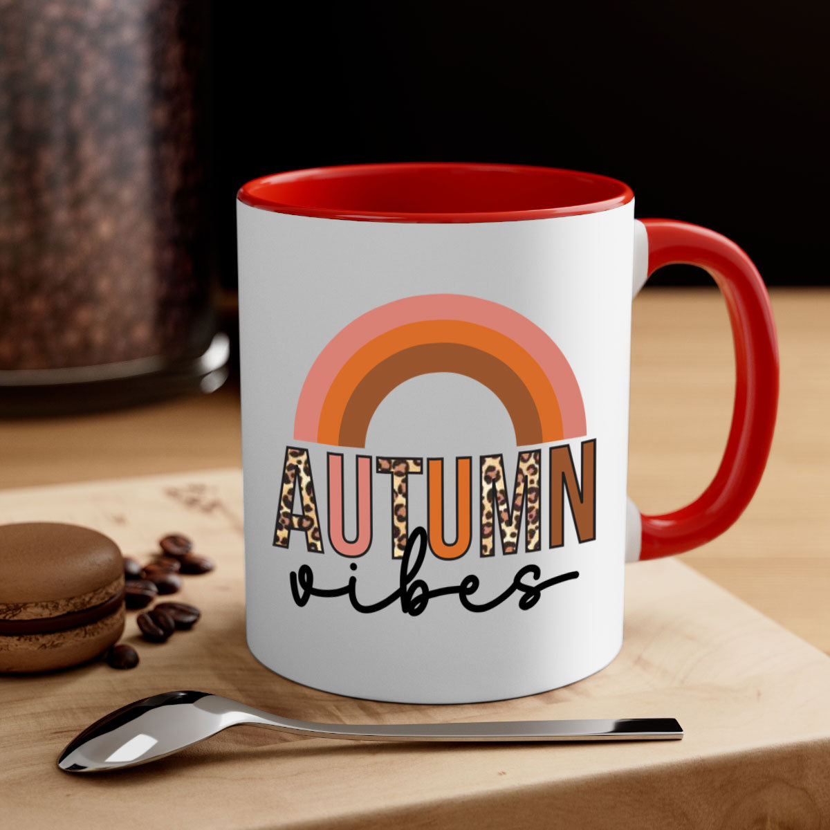 Autumn vibes 38# Mug featuring a glossy finish with a colored handle and interior, available in five vibrant colors.