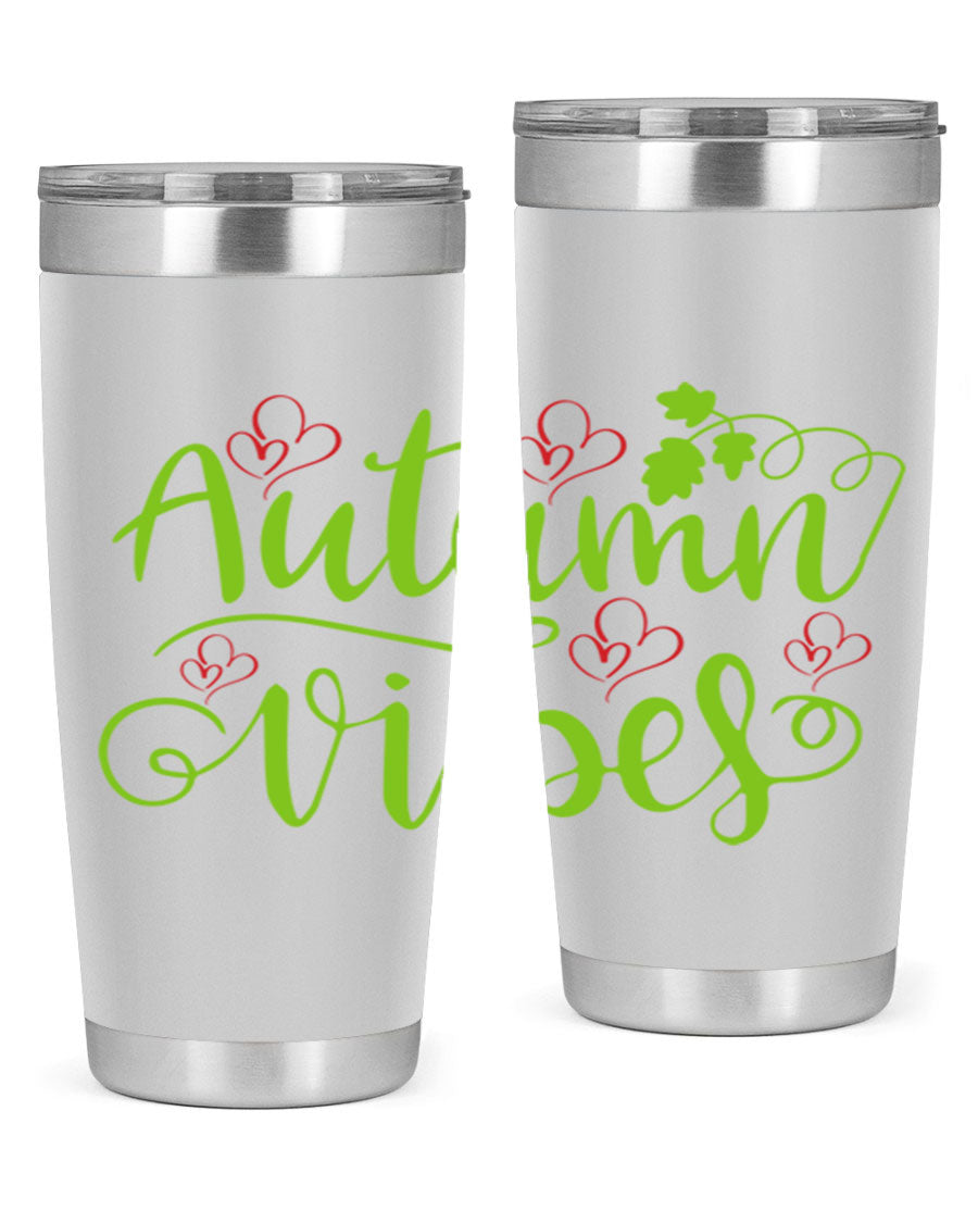 Autumn Vibes 20oz Tumbler featuring double wall vacuum stainless steel and a vibrant fall design.