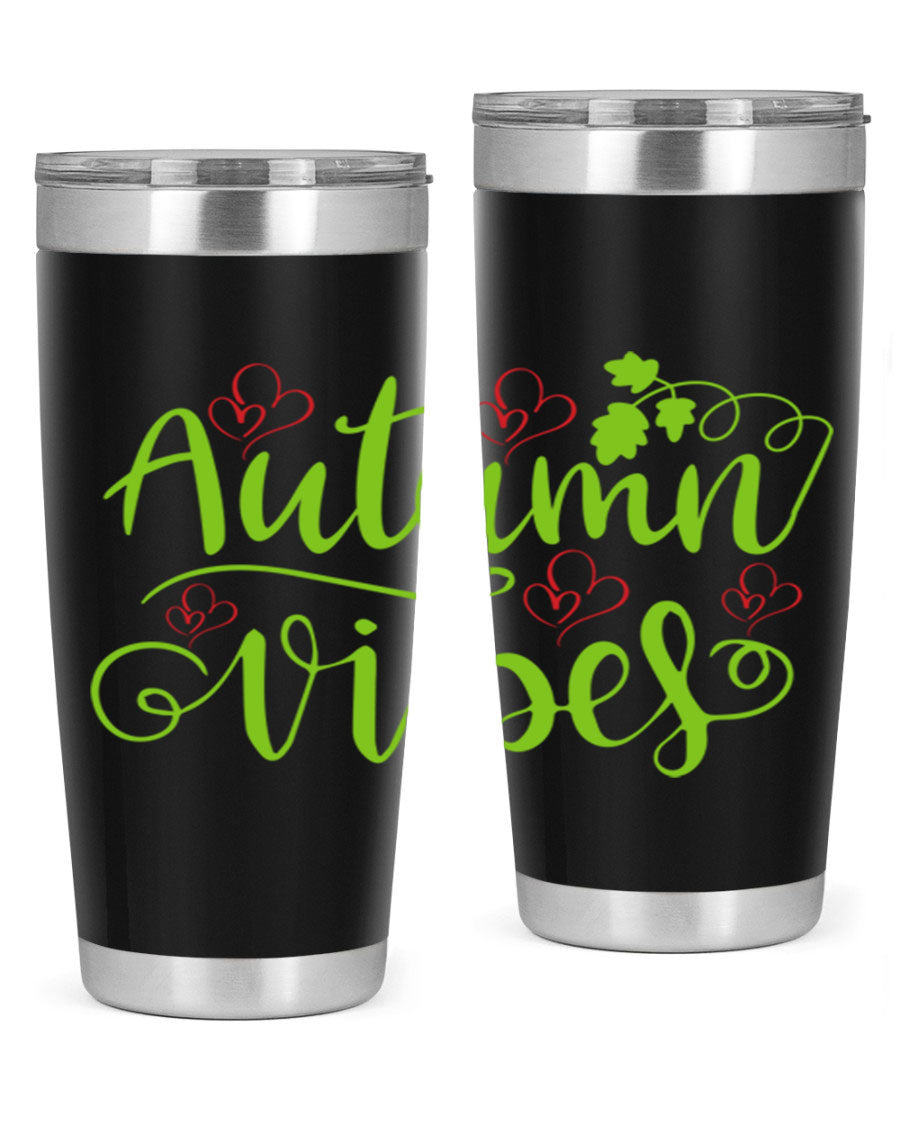 Autumn Vibes 20oz Tumbler featuring double wall vacuum stainless steel and a vibrant fall design.