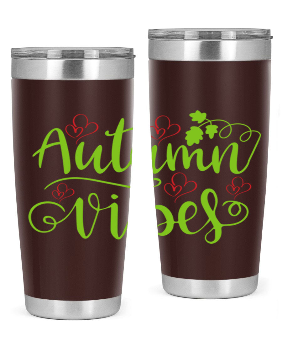 Autumn Vibes 20oz Tumbler featuring double wall vacuum stainless steel and a vibrant fall design.