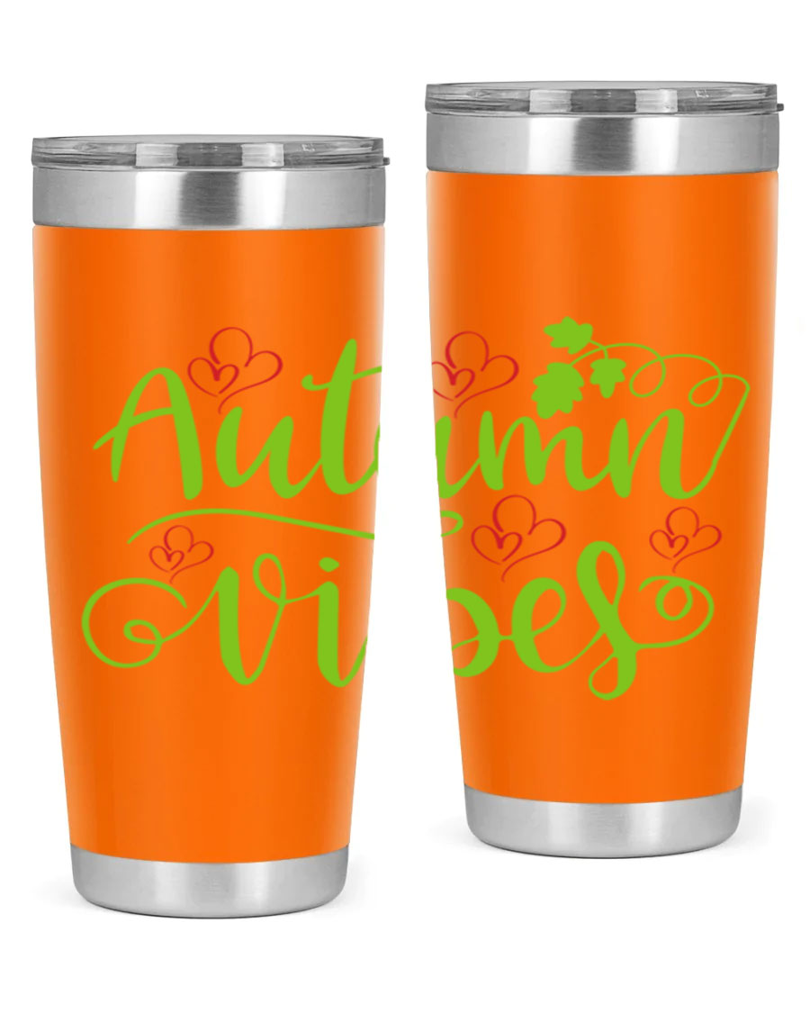 Autumn Vibes 20oz Tumbler featuring double wall vacuum stainless steel and a vibrant fall design.