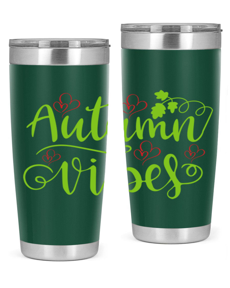 Autumn Vibes 20oz Tumbler featuring double wall vacuum stainless steel and a vibrant fall design.