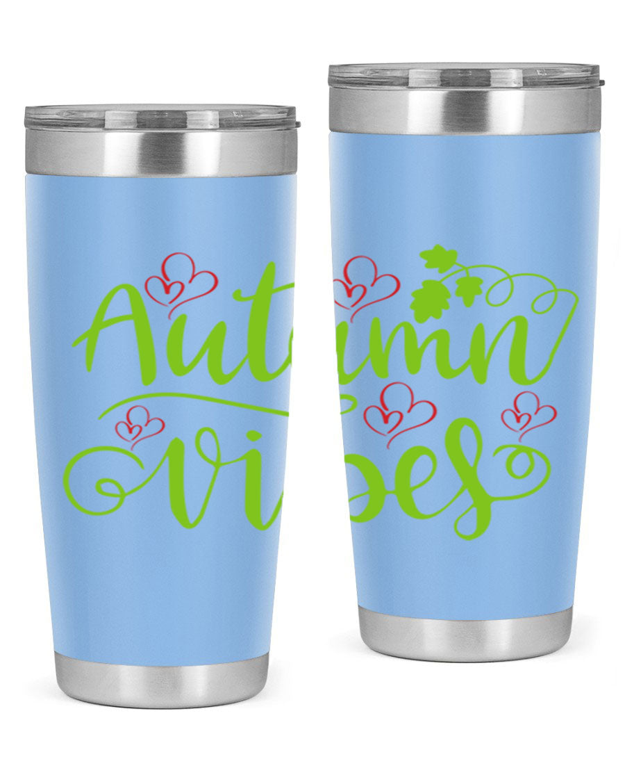 Autumn Vibes 20oz Tumbler featuring double wall vacuum stainless steel and a vibrant fall design.