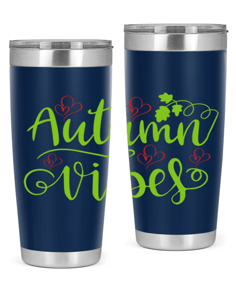 Autumn Vibes 20oz Tumbler featuring double wall vacuum stainless steel and a vibrant fall design.