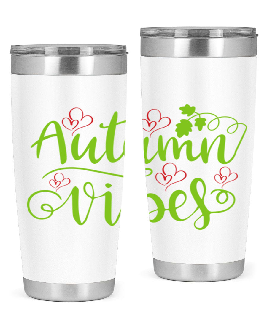 Autumn Vibes 20oz Tumbler featuring double wall vacuum stainless steel and a vibrant fall design.