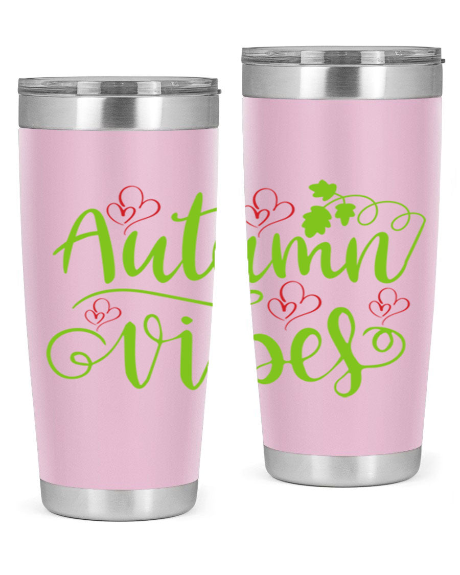 Autumn Vibes 20oz Tumbler featuring double wall vacuum stainless steel and a vibrant fall design.