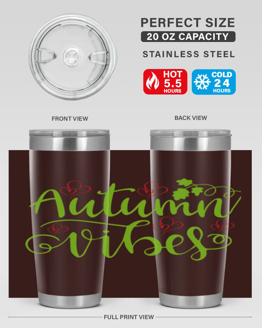 Autumn Vibes 20oz Tumbler featuring double wall vacuum stainless steel and a vibrant fall design.