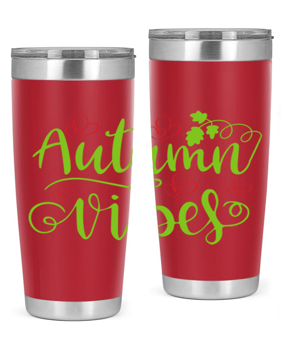 Autumn Vibes 20oz Tumbler featuring double wall vacuum stainless steel and a vibrant fall design.