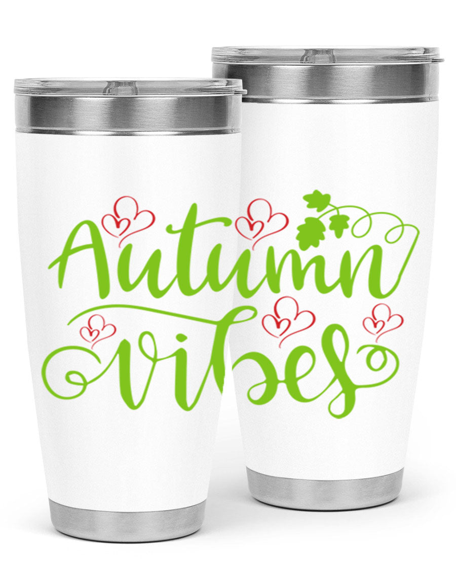 Autumn Vibes 20oz Tumbler featuring double wall vacuum stainless steel and a vibrant fall design.