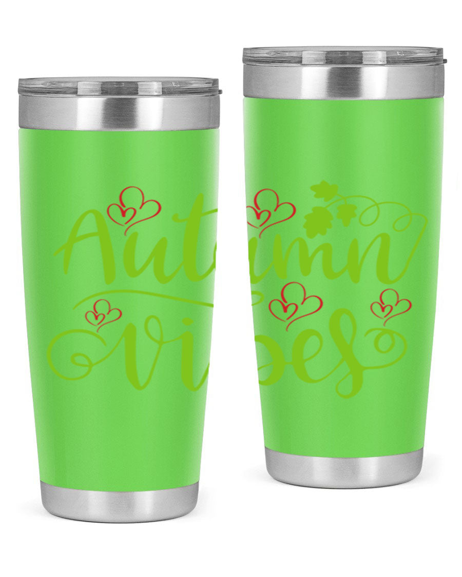 Autumn Vibes 20oz Tumbler featuring double wall vacuum stainless steel and a vibrant fall design.