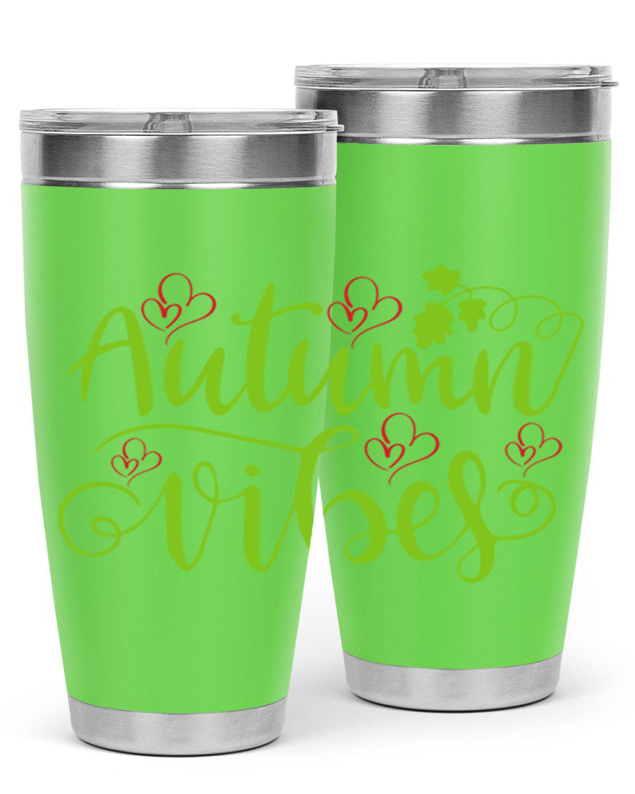 Autumn Vibes 20oz Tumbler featuring double wall vacuum stainless steel and a vibrant fall design.