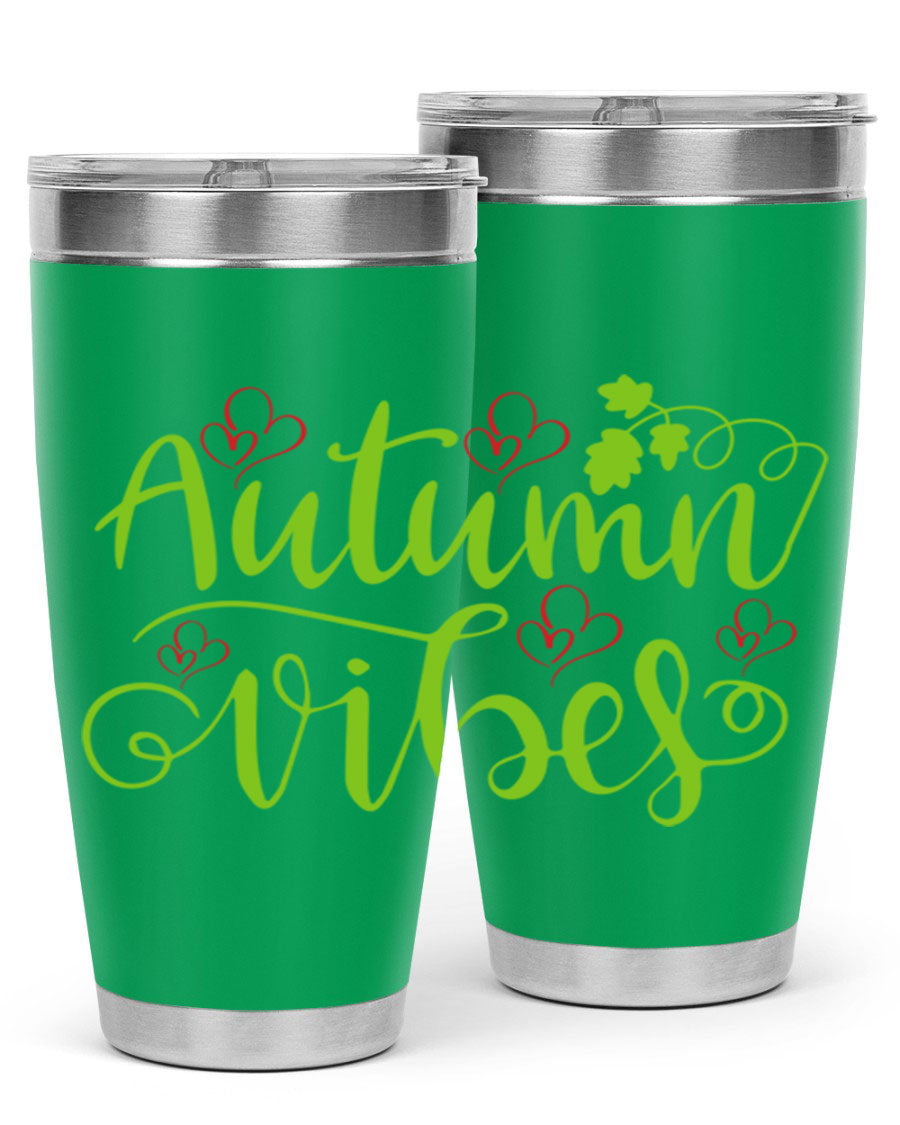 Autumn Vibes 20oz Tumbler featuring double wall vacuum stainless steel and a vibrant fall design.