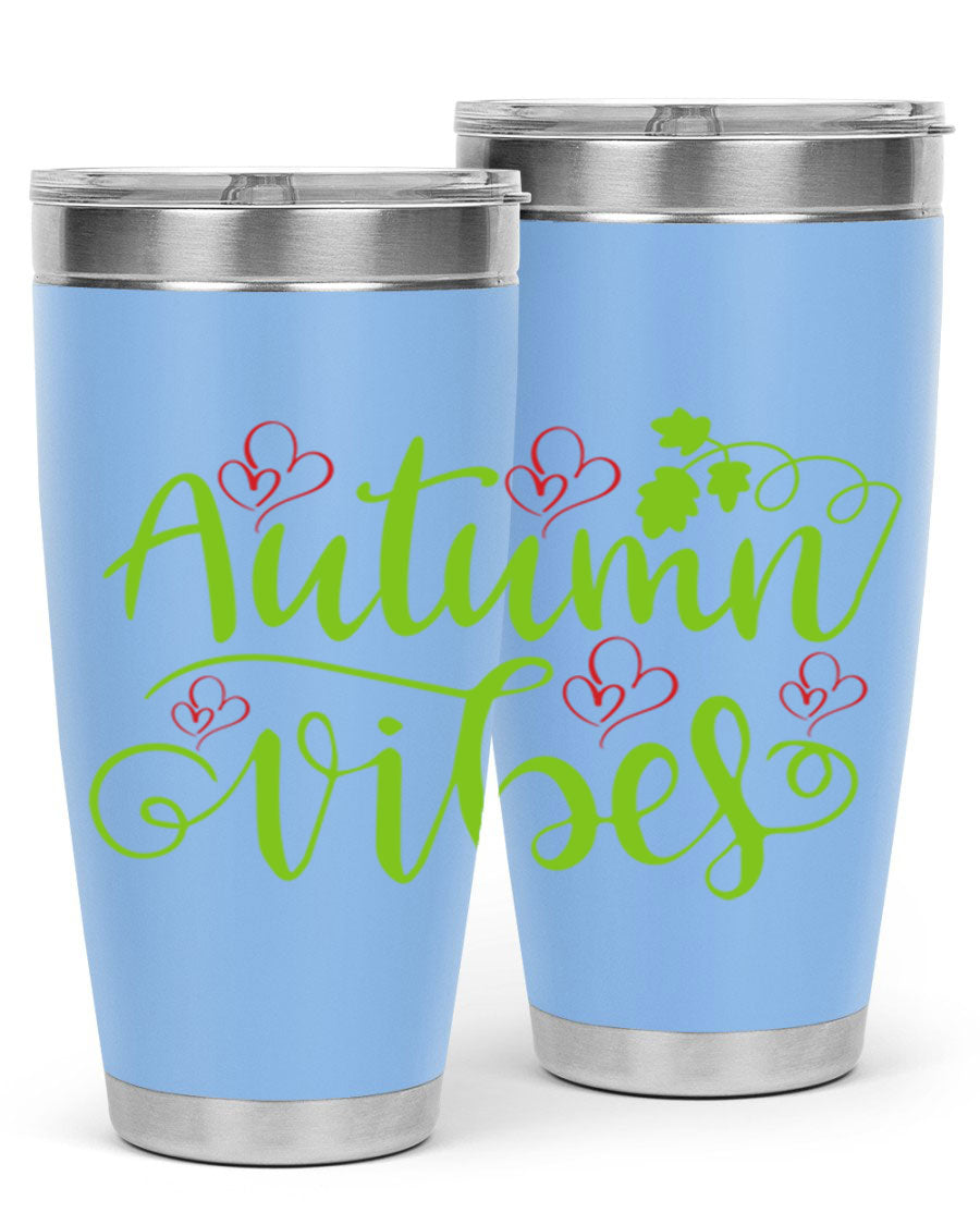 Autumn Vibes 20oz Tumbler featuring double wall vacuum stainless steel and a vibrant fall design.