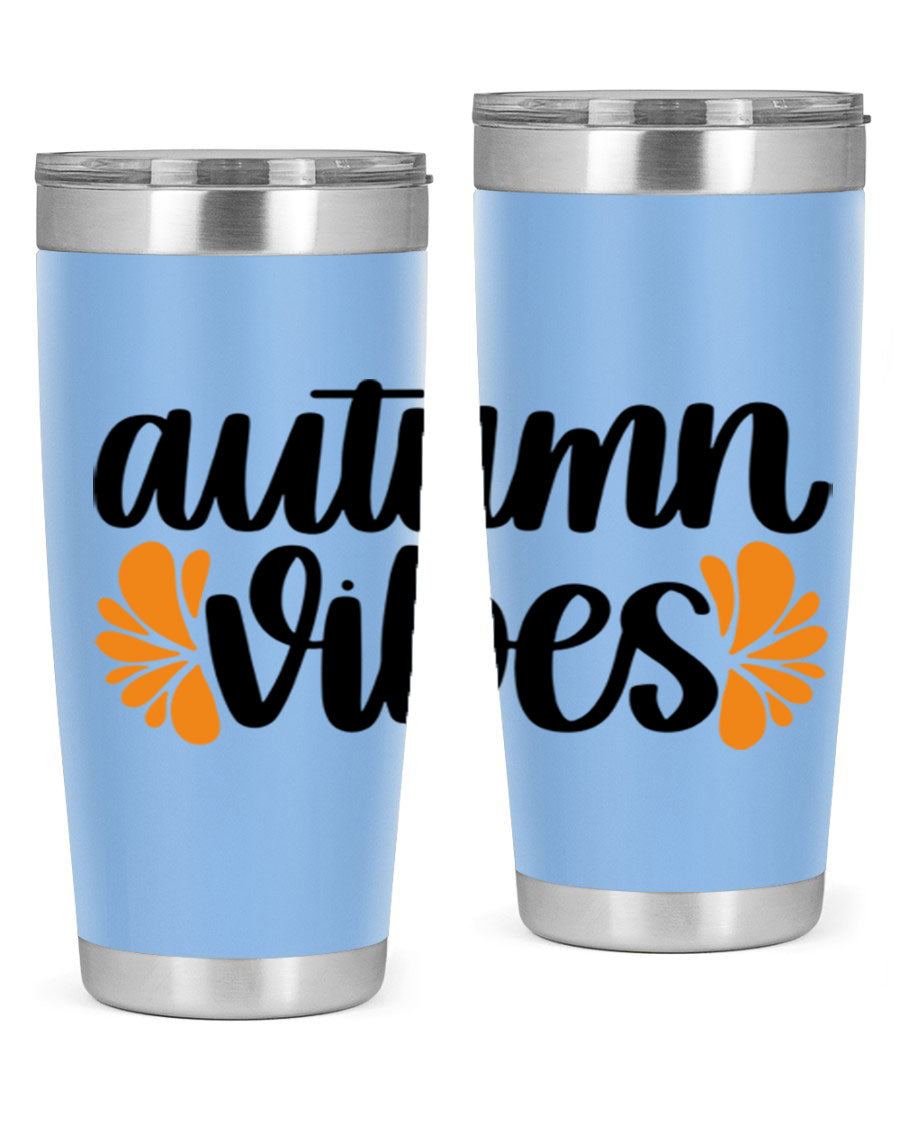 Autumn Vibes 478# Tumbler featuring a fall-themed design, double wall vacuum insulation, and a press-in lid, perfect for hot and cold beverages.