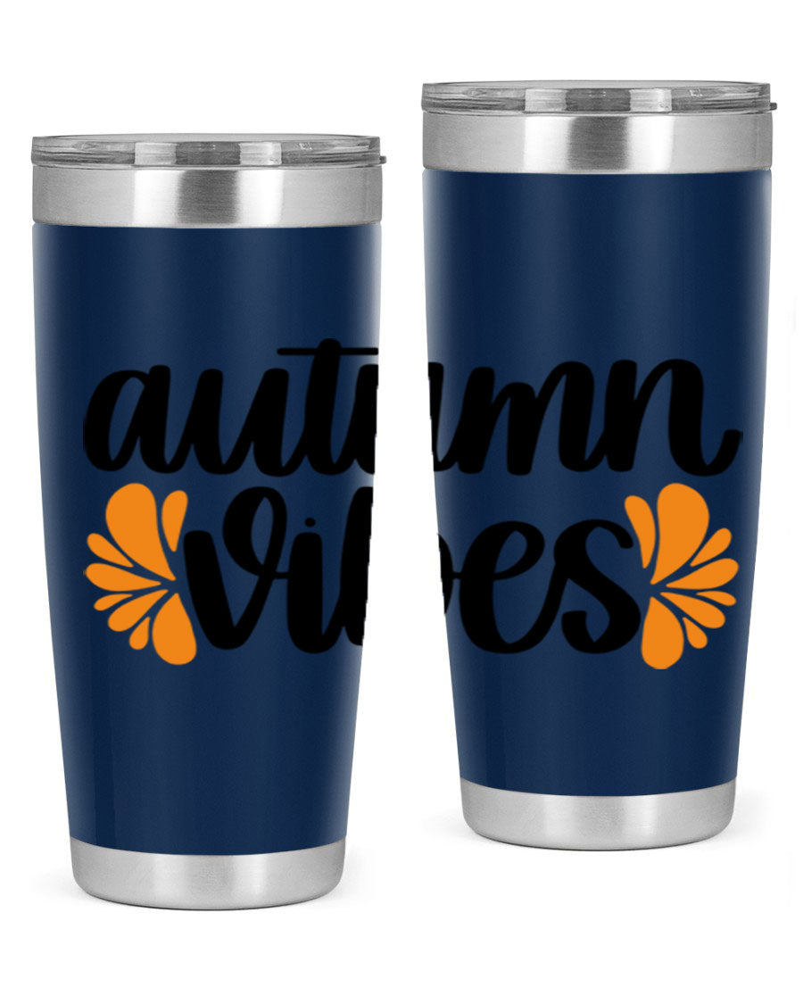 Autumn Vibes 478# Tumbler featuring a fall-themed design, double wall vacuum insulation, and a press-in lid, perfect for hot and cold beverages.