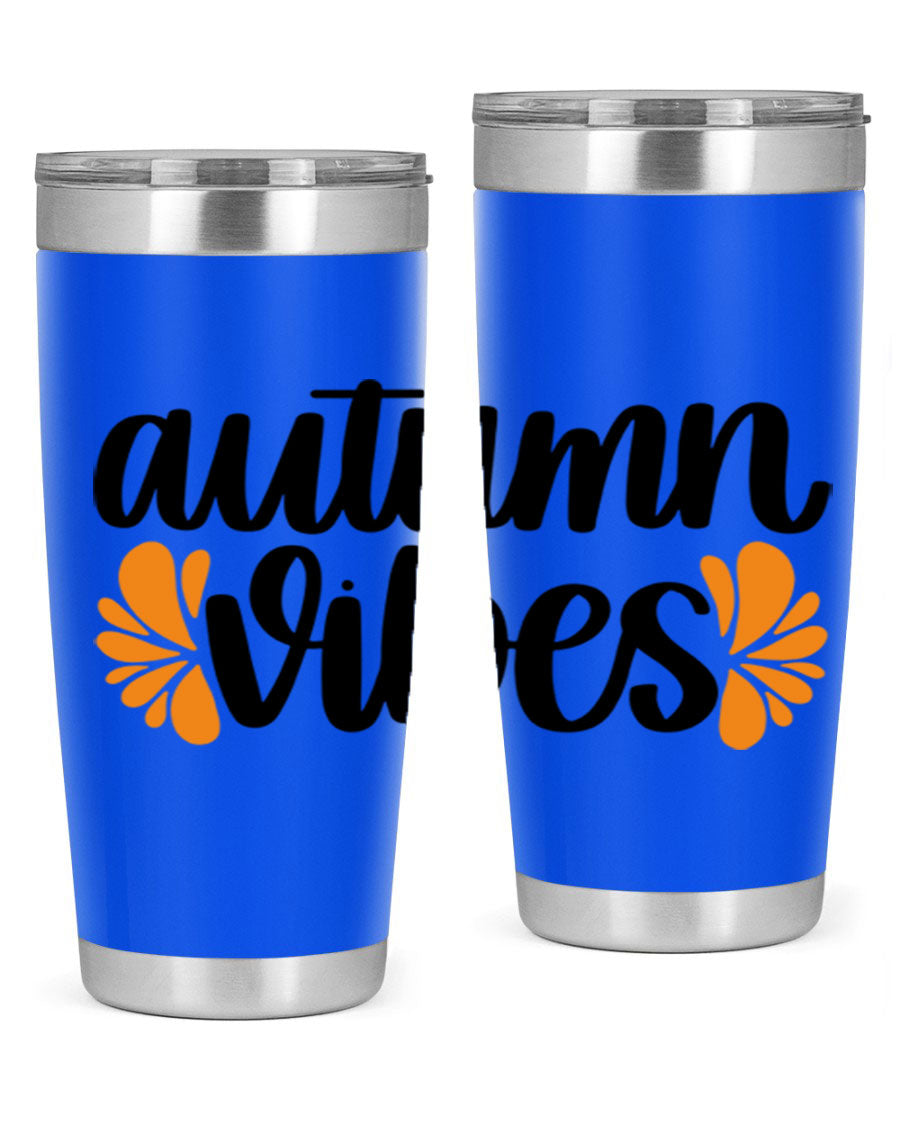 Autumn Vibes 478# Tumbler featuring a fall-themed design, double wall vacuum insulation, and a press-in lid, perfect for hot and cold beverages.