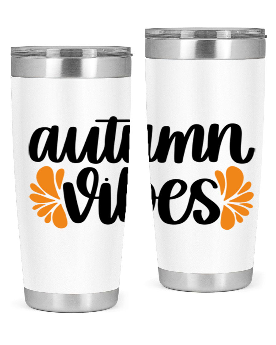 Autumn Vibes 478# Tumbler featuring a fall-themed design, double wall vacuum insulation, and a press-in lid, perfect for hot and cold beverages.