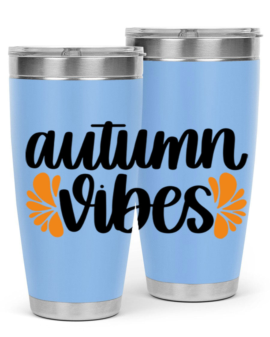 Autumn Vibes 478# Tumbler featuring a fall-themed design, double wall vacuum insulation, and a press-in lid, perfect for hot and cold beverages.