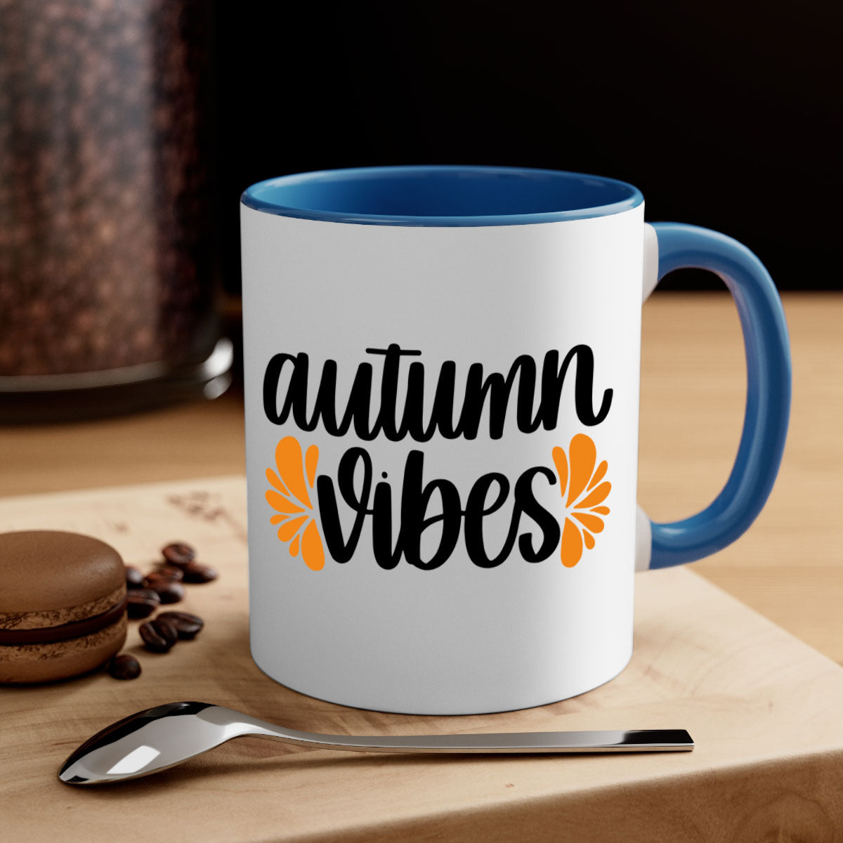 Autumn Vibes 478# Mug featuring a glossy finish, colored handle, and interior in five vibrant colors, perfect for coffee or tea.