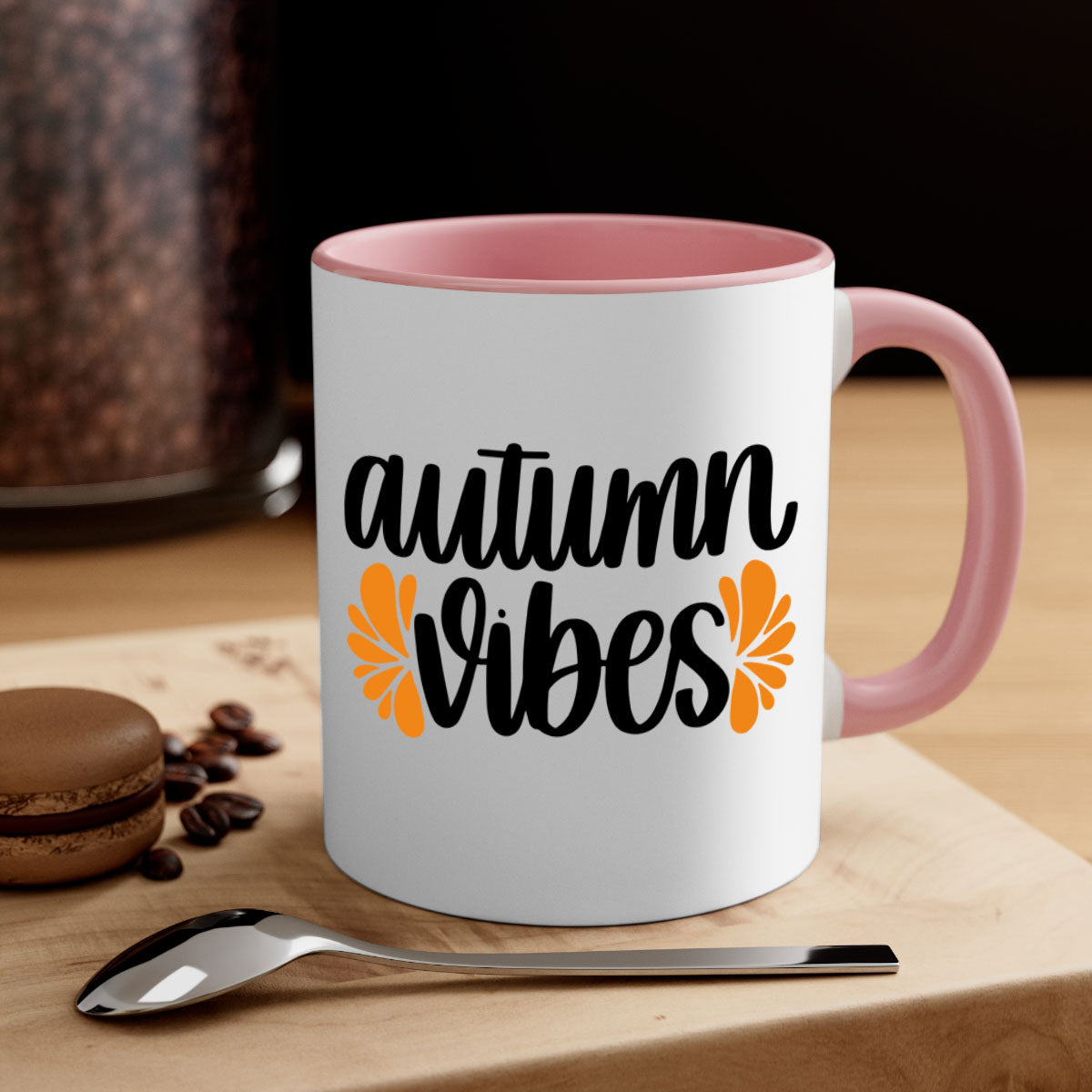 Autumn Vibes 478# Mug featuring a glossy finish, colored handle, and interior in five vibrant colors, perfect for coffee or tea.